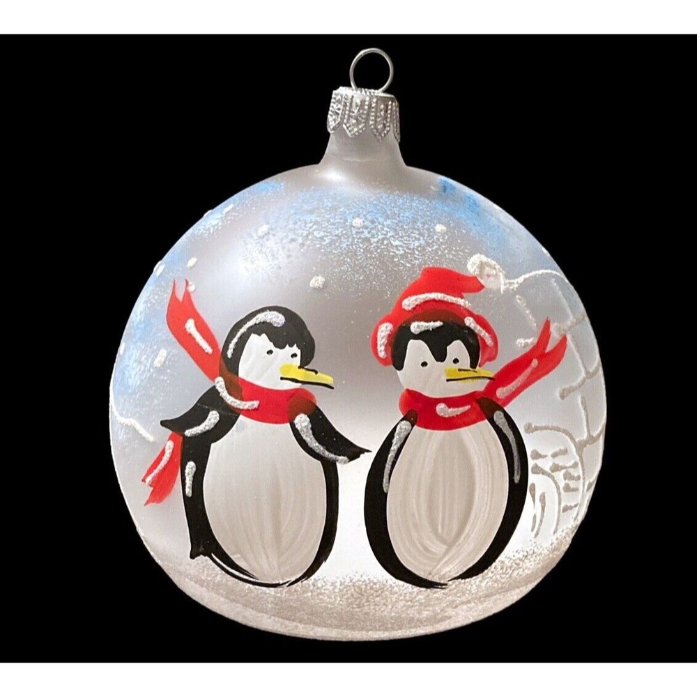 Mouth Blown Glass Ornament Hand Painted in Italy Gilardoni Fausto Penguins